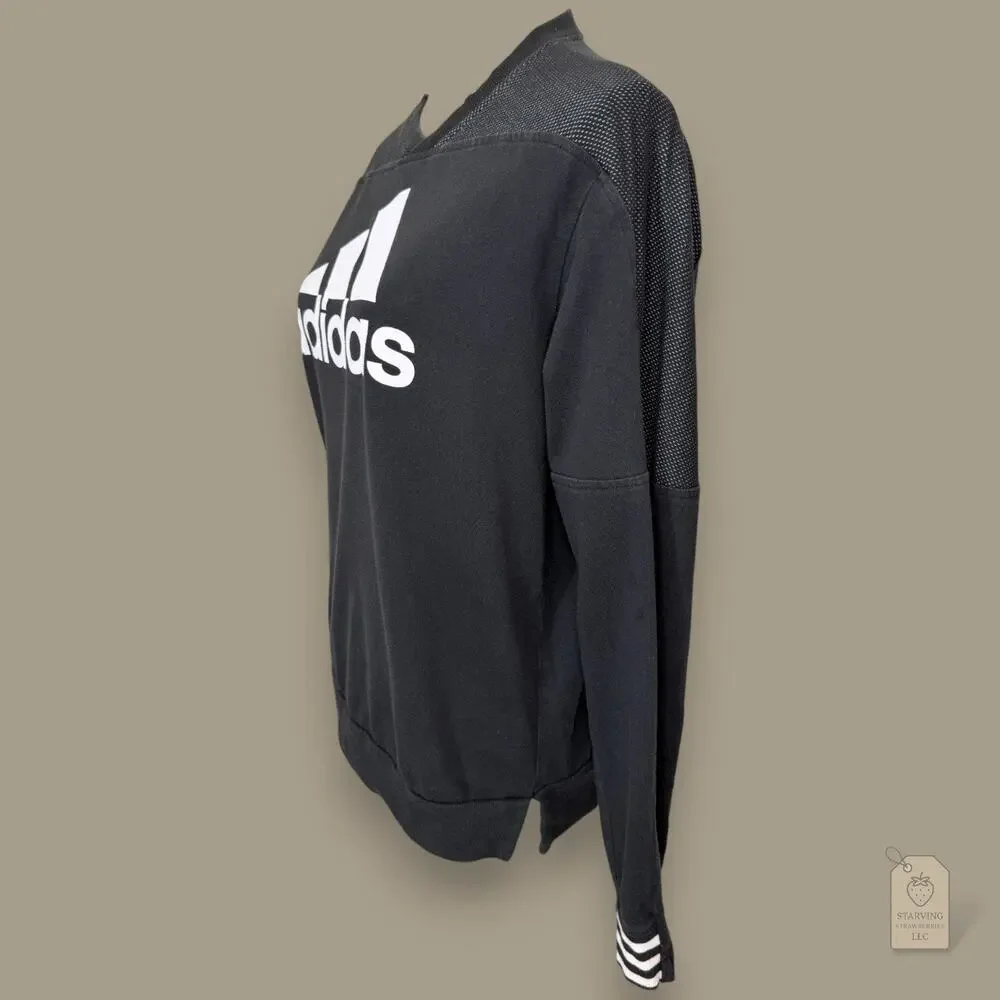 Adidas Sideline Black Crewneck Sweatshirt S | Mesh Logo CV3214